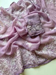 Sari in Chiffon per Feste con Perline Premium e Ricami Floreali, Fornitore ed Esportatore Mondiale a Prezzi all'Ingrosso - Product Image 6