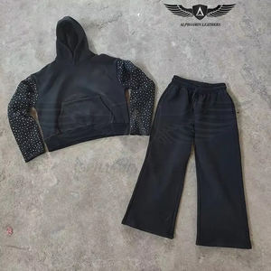 Street Wear French Terry Vintage Acid Wash Sudadera con capucha y pantalones de chándal acampanados Chándal de algodón ecológico con serigrafía - Product Image 6