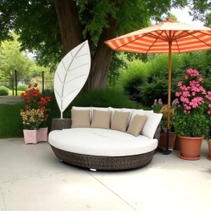 PRSB-010 Outdoor Aluminum Frame Wicker Round <b>Sunbed</b> for Villas Apartments Hotels Rattan Outdoor Furniture - Product Image 4