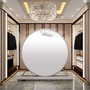 Espejo de Pared Redondo de Estilo Costero con Marco de Madera de Caoba Sólida y Metal, Mueble para Uso Doméstico - Product Image 1