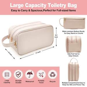 Travel Toiletry Bag Women Water-resistant Genuine Leather Organizer Leather Make Up Bag for Toiletries <b>Accessories</b> Gifts for Her - Product Image 4