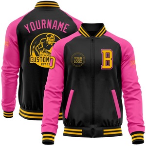 Personalizado negro oro-rosa bombardero Varsity Letterman dos tonos cremallera chaqueta cortavientos Streetwear vintage hombres Varsity chaqueta - Product Image 1