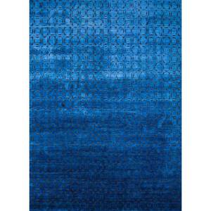 Alfombra de Lana y Seda Azul Azalea Anudada a Mano, Diseño Geométrico Rectangular para Sala de Estar, Pasillo, Ideal para Adolescentes - Modelo Aiws-3006 - Product Image 1