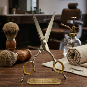 Ciseaux de barbier en acier inoxydable, lame courbée, pour droitiers, ciseaux de coiffure de salon, poignées ergonomiques, caoutchouc amovible - Product Image 1