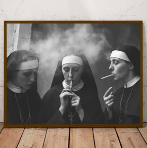Póster <span class=keywords><strong>de</strong></span> fumar <span class=keywords><strong>de</strong></span> <span class=keywords><strong>monjas</strong></span>, arte en blanco y negro, arte <span class=keywords><strong>de</strong></span> pared Vintage, póster <span class=keywords><strong>de</strong></span> lienzo sin marco - Product Image 2