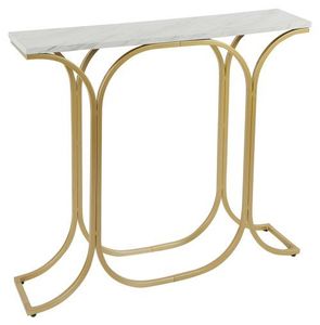 Table console moderne avec plateau en marbre et base en acier inoxydable à cadre en X, mobilier de salon écologique - Product Image 6