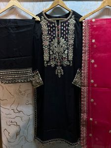 Nueva llegada Multi-hilo bordado Rawsilk Tilla camisa negro blanco tela coreano encaje forcejeos contraste Organza pakistaní Desi - Product Image 2