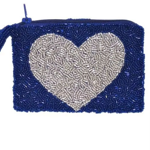 Mini monedero con bordado de cuentas con cremallera en azul plateado para cuentas de semillas, monedero, bolsas de asas promocionales indias - Product Image 1