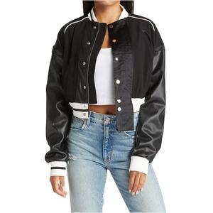 Femmes personnalisé Letterman mode université veste légère à capuche col hiver laine tissu bouffant motif décoration manches en cuir - Product Image 1