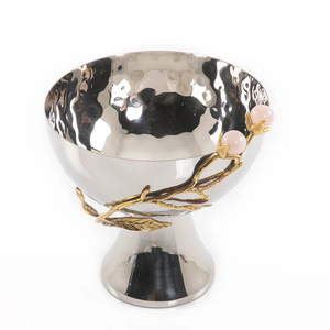 Bol de service pour vaisselle à l'aspect unique avec poignée en laiton de designer pour les événements de mariage Bol de nourriture en acier inoxydable argenterie de qualité de luxe - Product Image 2