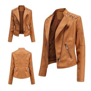 Nouvelle veste courte en cuir pour femmes de style transfrontalier amincissant efficace pour les vêtements de moto de mode décontractée - Product Image 1