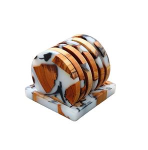 Sous-verre en marbre avec support en bois, fait à la main, de qualité supérieure, pour la maison, la cuisine, la table, le thé, le café, meilleur prix - Product Image 6