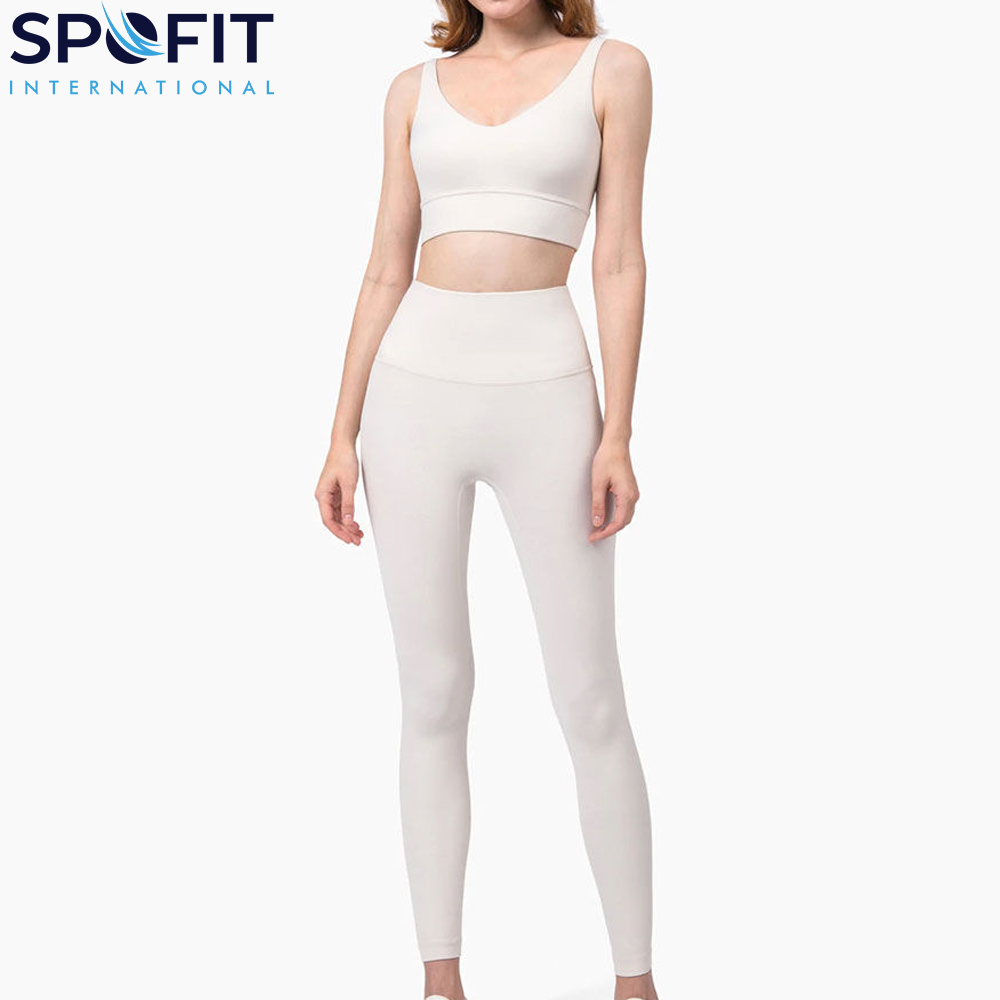 Women's Yoga Workout Set 2-Piece Breathable Four-Way Stretch Sportswear Gym Clothing Fitness Long Sleeve Crop Top & Leggings