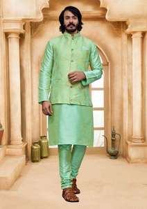 Mens Heavy Look Kurta Pyjama Set With Stylish Koti In Silk Kurti For Festive And Wedding Wear - Product Image 6