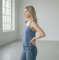 Nouveau modèle 2024 – Débardeur sexy pour femme, style licou, été, imprimé perles et appliqués, coton et élasthanne, avec liens, logo personnalisé, service OEM, vente en gros, bleu