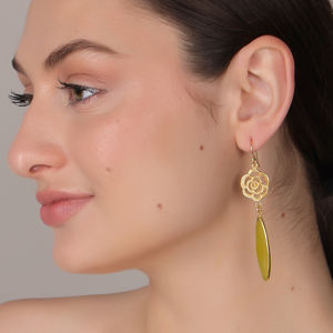 DUA Women's Trendy Brass Yellow <b>Jade</b> Flower Drop Earrings 18K Gold Plated Wedding <b>Jewelry</b> - Product Image 6