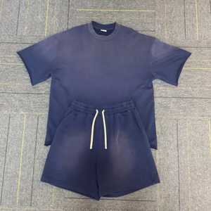 Ensemble t-shirt et short vintage pour hommes, sérigraphie style hip hop, tissu éponge 100% coton, délavé à l'acide - Product Image 6