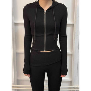 Conjunto de 2 piezas de punto para mujer, Top corto de manga larga con cremallera y mallas acampanadas de tiro bajo, conjunto de pantalones Jogger, ropa de descanso, chándal para mujer - Product Image 4