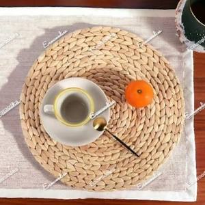 Napperon rond absorbant l'eau fait à la main en jacinthe d'eau artisanat naturel napperons de table à manger en paille personnalisés sous-verre - Product Image 3