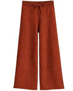 Ensemble pull en maille marron rouillé et pantalon large pour femme, pull à col montant, vêtements de détente, tenue d'hiver, fournisseur OEM - Product Image 4