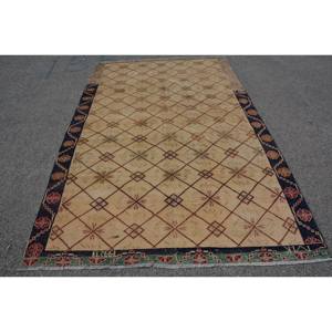 Alfombra Turca Vintage Clásica Beige Negro 5,6x9,1 pies Hecho a Mano Patchwork Lana Látex Respaldo Rectángulo Estilo Tabriz para Sala de Estar - Product Image 1
