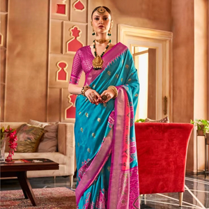 Dernière Collection Mercerizer Sigma Chiffon Soie Classique Patola Design Saree Sambalpuri Pallu Aqua Finish Party Wedding Formal - Product Image 5