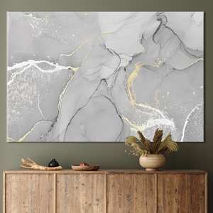 Tableau imprimé sur toile : Design marbré moderne et luxueux, gris et or, 1P : Prêt à accrocher - Product Image 1