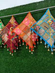 Embroidered Cotton <b>Cushion</b> Covers Patchwork Sofa Pouf Wrap For Pillow Destination Wedding Reception Decor Sangeet Night Decor - Product Image 4