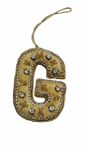 100% Hand-Embroidered Beaded Zardosi Velvet Alphabet <b>Ornament</b> Initial <b>Letter</b> Hanging Decoration Christmas <b>Ornaments</b> in India - Product Image 3