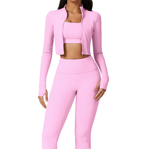 Conjunto de Yoga para Mujer de Alta Calidad, Color Sólido, Secado Rápido, Top Corto sin Costuras y Leggings, Conjuntos de Yoga para Gimnasio, Fitness - Product Image 3