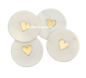 Beautifully <b>Bar</b> Pads New Home Trendy Curved Slate Glass Top Heart-Shaped Marble Coasters Set High Brass Metal Tables Fancy - Product Image 1