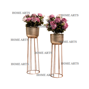 Juego de 2 macetas de flores de color dorado de aluminio, maceta de forma redonda de diseño clásico con soporte de hierro para los más vendidos - Product Image 5