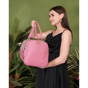 Priglob Exim <b>Weekender</b> Duffel <b>Bag</b> for <b>Women</b>-<b>Large</b> Capacity Vegan Leather Travel <b>Bag</b> Suede Velvet Trim Zipper Closure 1.2kg 53cm - Product Image 6