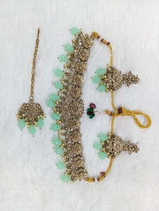 Pendientes de circón chapados en oro fino con piedra de sombra étnica india antigua tradicional, conjunto de joyería para mujer, boda, ocasión nupcial - Product Image 3