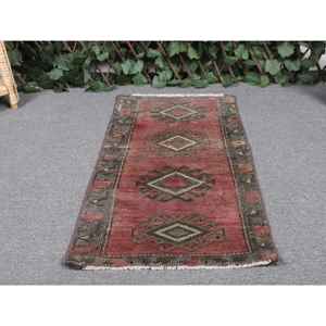 Tapis turc, tapis vintage 1,4x2,6 pieds, tapis persan en laine rouge - Product Image 4