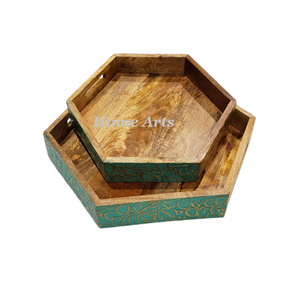 Ensemble de 2 plateaux de service islamiques en bois, différentes tailles, pour snacks et desserts, au prix le plus bas - Product Image 3