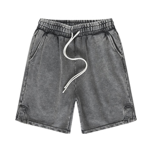 2025 personnalisé 100% coton français éponge personnalisé sérigraphie Shorts avec ficelle sunFaded hommes Vintage en détresse lavage à l'acide Shorts - Product Image 4