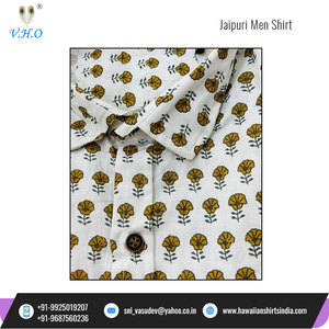 Jaipuri เสื้อเชิ้ตของผู้ชายผ้าคอตตอนพิมพ์ลายช้างทำด้วยมือดีไซน์สวย - Product Image 2