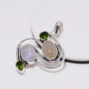 Collar con Colgante de Cuarzo Rosa, Piedra Lunar y Peridoto, Plata de Ley 925, Joyería Hecha a Mano, Regalo para Mujer - Product Image 3