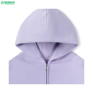 Sudadera con capucha morada sólida de la mejor calidad para hombre, con cremallera, hombros caídos, estilo casual, con bolsillo canguro, lisa y sin estampado. - Product Image 3