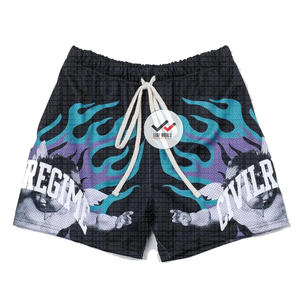 Pantalones cortos ecológicos de malla de gimnasio de doble capa de poliéster 100% para hombre, sublimación gráfica personalizada, cintura elástica cómoda, High Street - Product Image 2