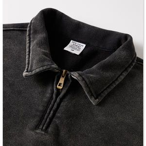 Sudadera Corta BE385HZ de Moda con Cuello Camisero y Media Cremallera, Estilo Vintage, 385GSM, para Mujer, Lisa, Holgada, Personalizable, con Cremallera, Premium - Product Image 2