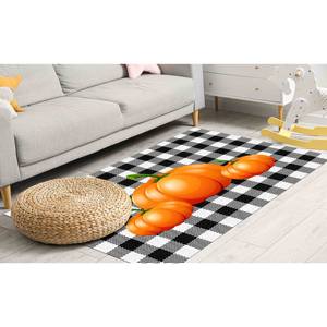 <b>Pumpkin</b> Rug: Black and <b>White</b> Checkered Halloween <b>Decor</b>,Chenille Rug - Product Image 4
