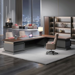 Modern Premium Wood Executive <b>Office</b> Desk Brown L Shaped Corner Computer <b>Table</b> For Manager Furniture - Product Image 4