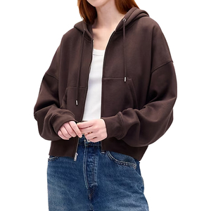 Sweat-shirt à capuche zippé intégral en coton 100% teint en fil, motif uni personnalisé, polaire doux, décontracté, pour tous les jours, fournisseur OEM, marque privée - Product Image 2