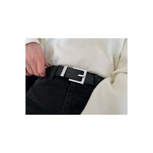 Ceinture pour femme à boucle carrée 2 pièces, ceinture pour pantalon, ceinture pour veste, ceinture pour robe - Noir - Or et argent - Product Image 3