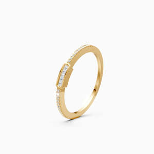 Anillo de boda apilable moderno con diamante redondo cultivado en laboratorio, brillante, con 0.08 quilates en oro amarillo, blanco y rosa de 9 quilates. - Product Image 2