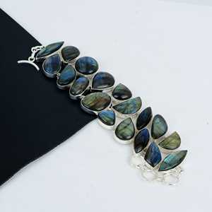 Bracelet à breloques en argent sterling 925 fait main avec pierre précieuse naturelle labradorite, style vintage, certifié par un tiers, cadeaux d'amour - Product Image 1