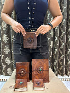 New Real Hand Tooled Leather <b>Thread</b> Secure Journal With Semi Precious Stone Boho Traditional Vintage Leather <b>Lock</b> Travel Journal - Product Image 5