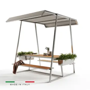 مقاعد حديقة خارجية مع طاولة مصنوعة في إيطاليا تصميم بمواد مقاومة مع مظلة يابانية التصميم